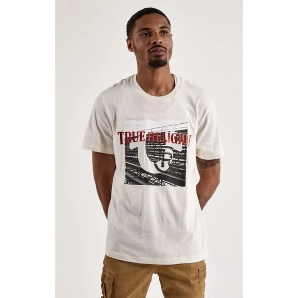 True Religion Mens' Relaxed Bench Tee Off White Short Sleeve Shirt Sz XXL Casual